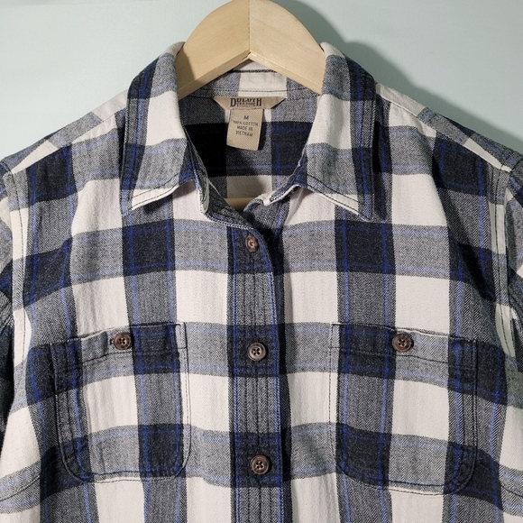 DULUTH Trading Black/White Plaid 100% Cotton Button Down Shirt Boys Size Medium - Picture 3 of 11